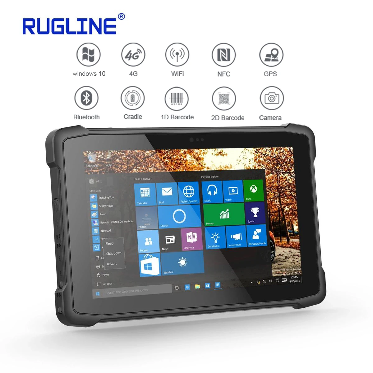 RUGLINE Windows 10 прочный водонепроницаемый ударопрочный с 2D сканером NFC GSM/4G 10-дюймовый