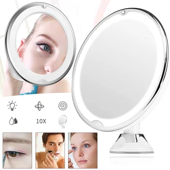 

LED 10X Magnifying Portable Cosmetic Mirror Round-shaped Makeup Vanity Mirror With 10X Lights LED mirror light LED makeup mirror