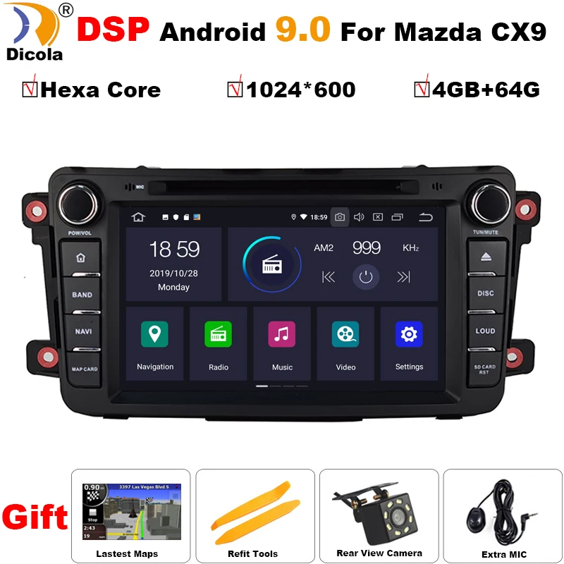 4+ 64G Hexa Core PX6 Android 9,0 автомобильный dvd-плеер gps навигация аудио для Mazda CX9 CX 9 CX-9 автомобильный Радио стерео Мультимедиа obd2 dvr
