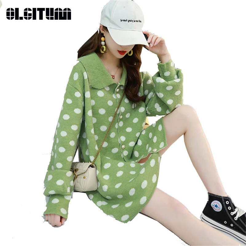 

Sweater Cardigan Women 2019 New Long section Early Autumn New Loose Candy Color Polka Dot Sweater Feamale SW1442