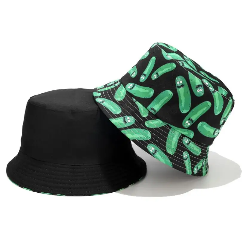Двухсторонняя Двусторонняя мультяшная ведро шляпа для мужчин и женщин Рыбацкая шляпа Панама Боб шляпа летняя зеленая шляпа Рик и Морти