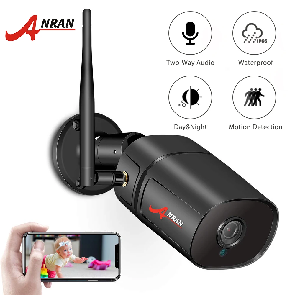 ANRAN Wireless Video IP Camera 1080P HD Outdoor Surveillance Security Camera Two Way Audio IR Bullet Wifi Camera Support Onvif