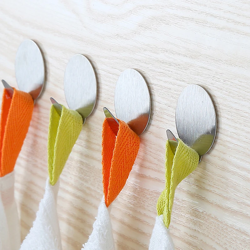 Hot 4pcs Stainless Steel Self Adhesive Hooks Keys Towels Hanger Holder Tiles Glass Strong Sticky Bathroom Storage Hangers Rack