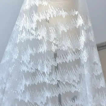 

Off white Embroidery with sequins lace fabric for wedding gowns 2020 new designs, factory price tulle lace 1 yard