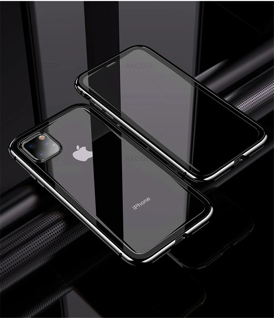 Akcoo Магнитный адсорбционный металлический чехол для телефона для iPhone 11 Pro Max переднее и заднее закаленное стекло для iPhone 6S 7 8 XR XS Max чехол