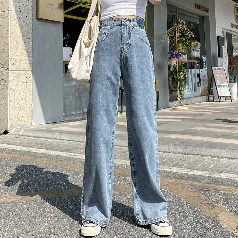 

Women's Jeans High Waist 2020 Fall Loose Wide Leg Slim Ripped Straight Pants