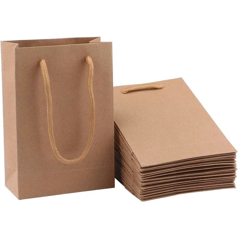 10 шт Подарочный пакет из крафт-бумаги упаковка с ручками Свадебные сувениры для гостей детский душ вечерние украшения принадлежности хозяйственная сумка - Цвет: Brown