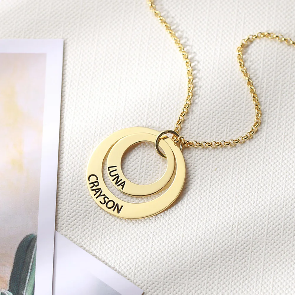 2 circles in gold Sweey Прямая поставка на заказ с гравировкой семьи сложенный круг ожерелье семейное ожерелье Выгравированный подарок матери для Ebay/Amazon/Etsy - Окраска металла: 2 circles in gold