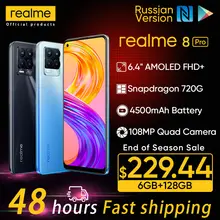 realme 8 Pro 6/128GB RU version 108MP Camera Snapdragon 720G cellphone 6.4''Display AMOLED 50W Super Dart Charge 4500mAh Battery