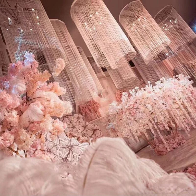 

Upscale Design Ceiling Decor Ferris Wheel Hanging Ring With Sagging Line Curtain Hoop Garland for Wedding Party Decoration Props