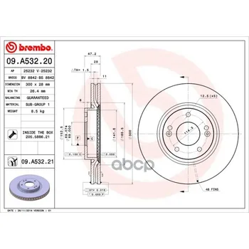 

Disc brake front. With UV coating Hyundai i30 (FD) 10/07-05/12 / Hyundai i30 (GD) 06/11- / Hyun Brembo art. 09.a532.21