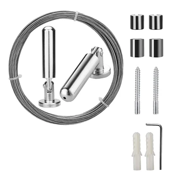 

Wall Mount Curtain Wire Rod Set for Art Display - Stainless Steel Photo Hanging Wire Clothesline Wire Window Curtain Tension Wir