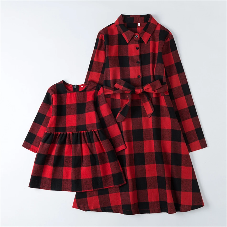 Christmas Plaid Mother Daughter Family Matching Dresses