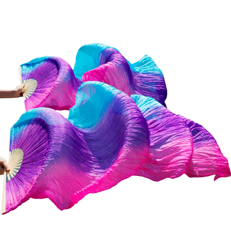 

Belly Dance Fan 100% Real Silk/Imitation Silk Belly Dance Veil Handmade Dyed Silk Dance Fan 1 Pair High Quality Silk Fans Veils