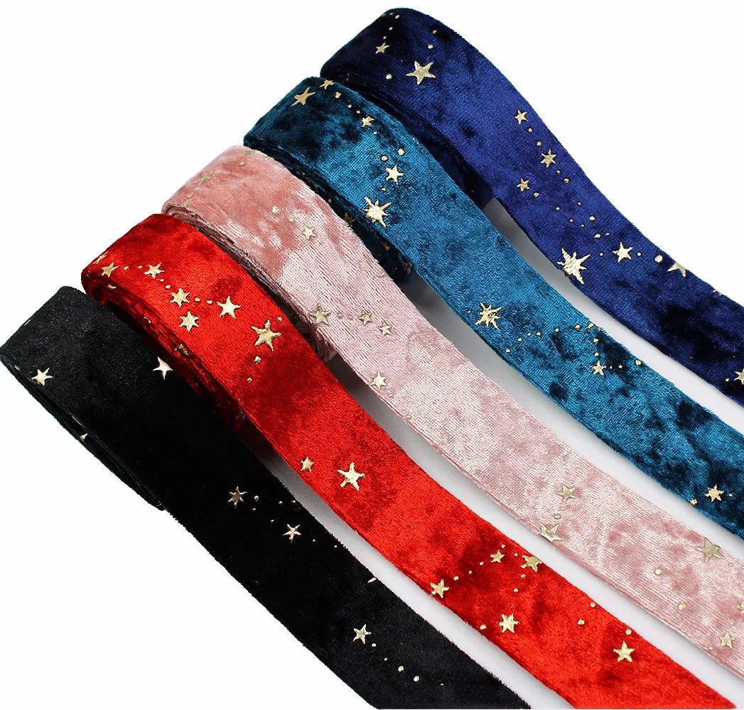 Double-Sided Gold Star Golden Velvet Cloth Ribbons 2