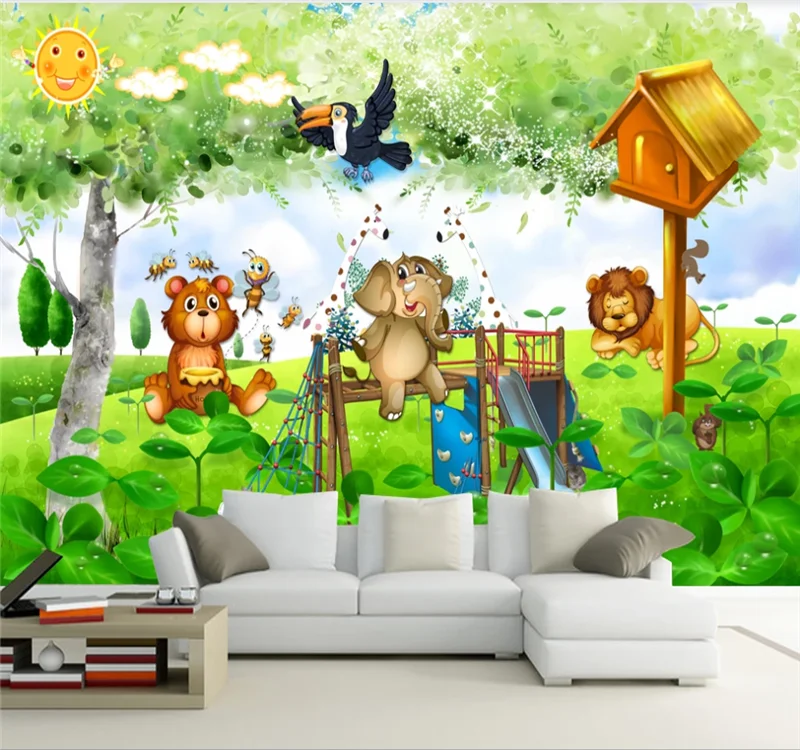 

Custom 3D wallpaper mural animal story beautiful cartoon landscape children's room children's interior decoration painting