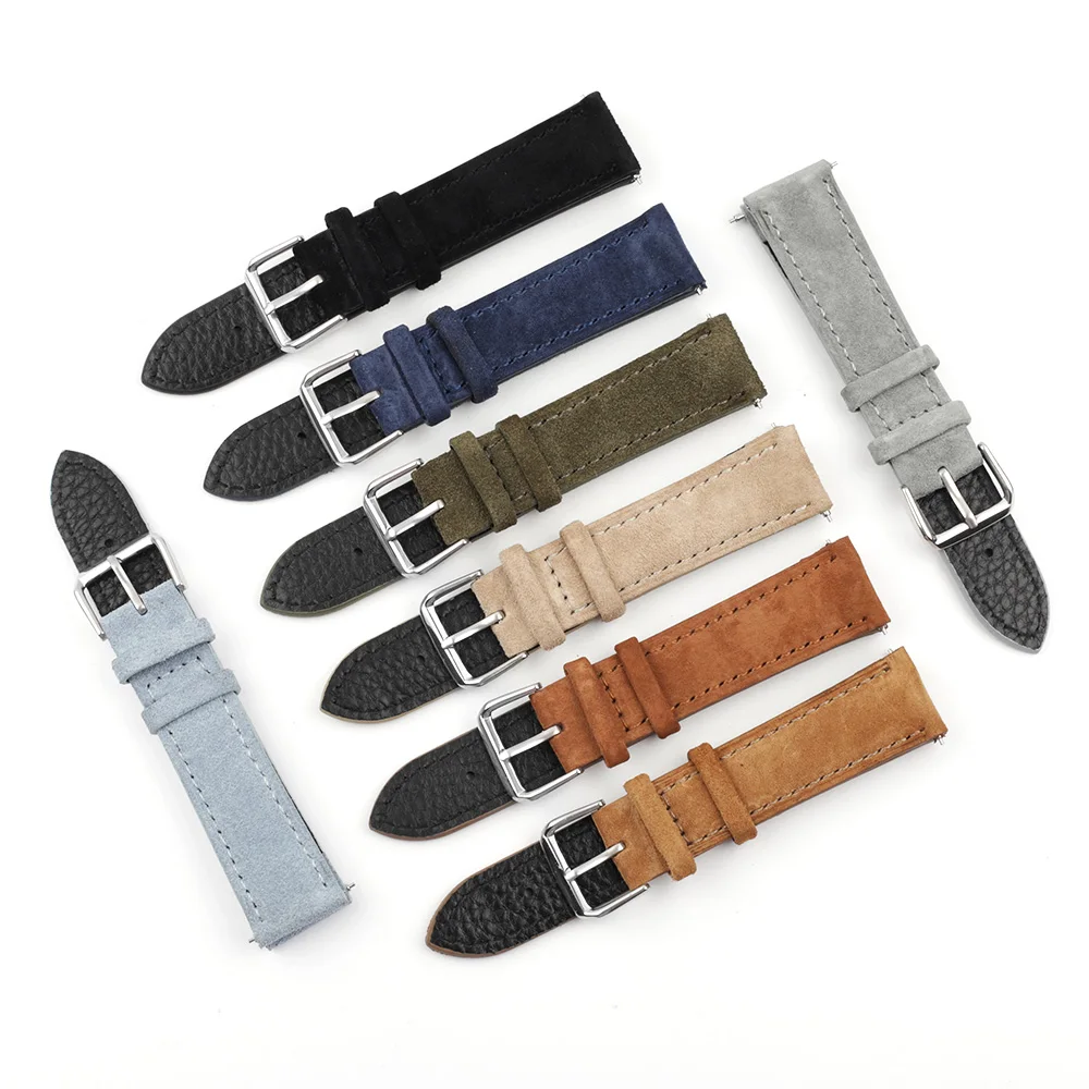Retro Suede Leather Watchstrap High Quality Watchband 18mm mm 22mm 24mm Handmade Stitching Quick Release For Watch Accessories Watchbands Aliexpress