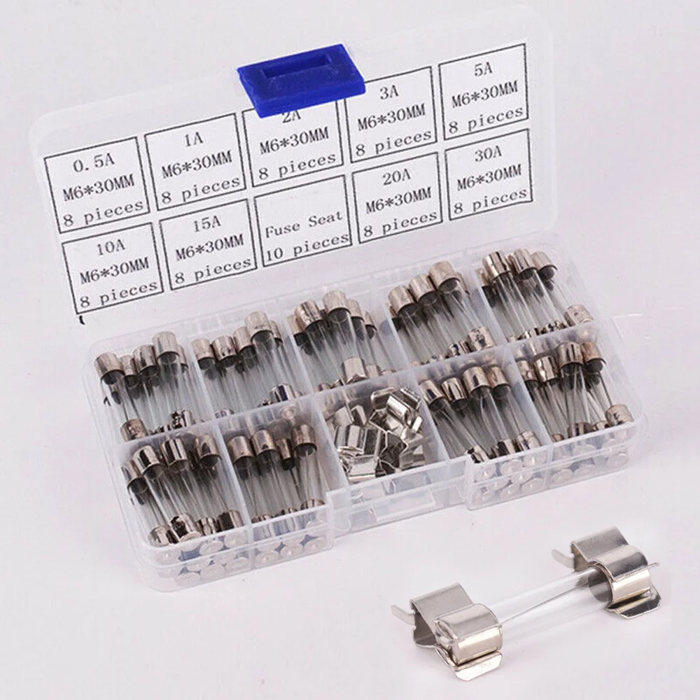 72 шт. электронные стеклянные трубки предохранители 10 шт. держатель предохранителя 250 в 6x30 мм 0.5A-30A стеклянные трубки предохранители Ассорти комплект высокого качества