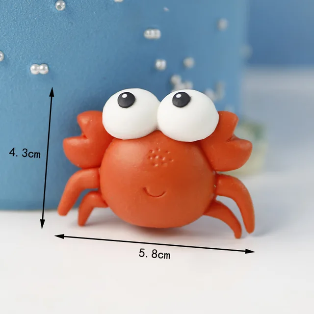 Summer Sea Animal Crab Cake Topper Mermaid Theme Cupcake Decor Mermaid Girl One 1st Happy Birthday Party Decor Kids Baby Shower Fluorescence Yellow