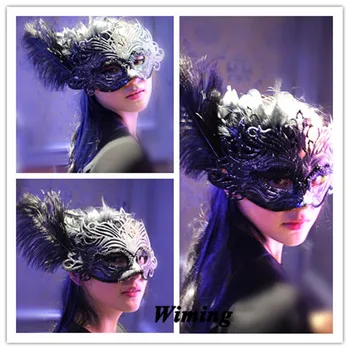 

Party masks girls women party decoration supplies hair accessories feather lace masquerade masks with ribbons