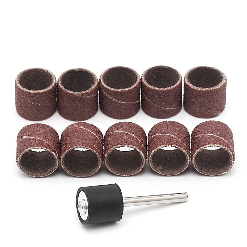 10 Pcs 12.5mm Grit 120# Sanding Bands +3.17mm Mandrel Rotary Tool Nail Drill Bit | Инструменты