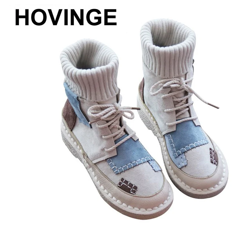 HOVINGEwomen/женские ботинки на плоской подошве с пуговицами; удобные шерстяные ботинки на мягкой подошве; Ботинки martin; женские ботинки ручной работы; bootsE009
