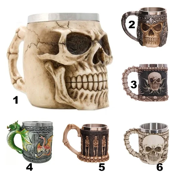 3D Gothic Skull Resin Beer Mug Retro Bar Whiskey Cup Halloween Festival Wine for Gifts | Дом и сад