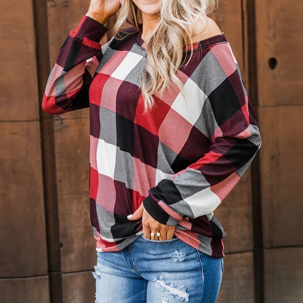 Poleras mujer de moda camiseta mujer футболка Толстая Женская трикотажная кофта на Prin футболка с открытыми плечами с длинным рукавом Топ, футболка, рубашка