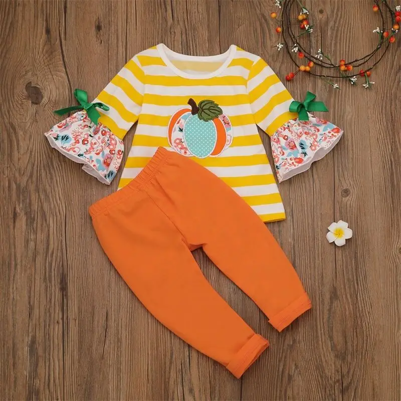 Emmababy Halloween Outfit Baby Boys Girls Pumpkin Tops T-shirt Long Pants Clothes Costume