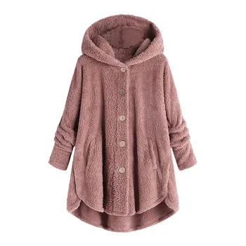 

Winter Women Long Button Jacket Coat Fashion Wool Blend Hooded Oversized Ladies Overcoat Cardigan Outerwear Plus Size 5XL DG363