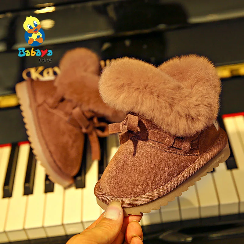 

Winter Kids Fashion snow boots thick Genuine Leather warm plush soft bottom baby girls boots winter ski toddler boot for baby