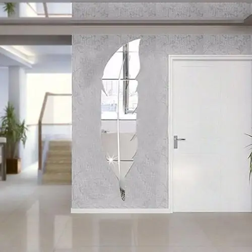 Съемные 3D зеркальные наклейки на стену с перьями художественный Декор для дома