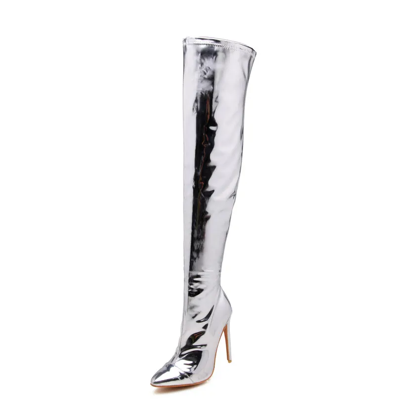 ENMAYER/ г. Пикантные сапоги из лакированной кожи на высоком каблуке с острым носком роскошная дизайнерская обувь для женщин, женские сапоги выше колена размер 34-43