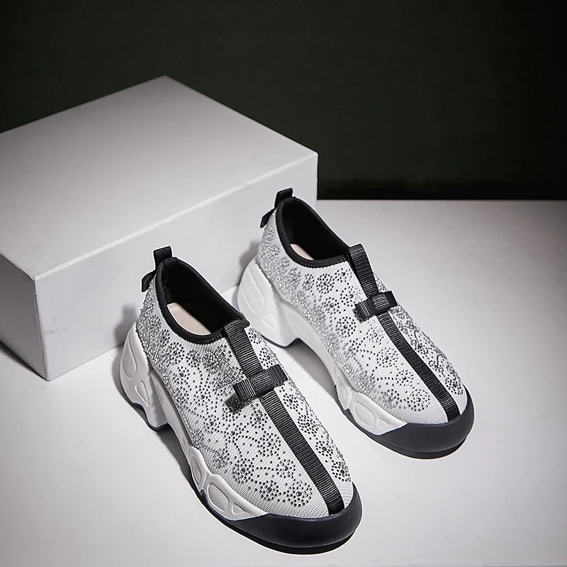 Women's mesh breathable slip-on flats sneakers leisure soft comfortable espadrilles Diamond-studded bowtie casual shoes women