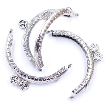 

1Pc Coins Purse Arc Frame Kiss Clasps Lock Clutch Handbag Handle Metal Silver Tone Flower 8.5x6cm
