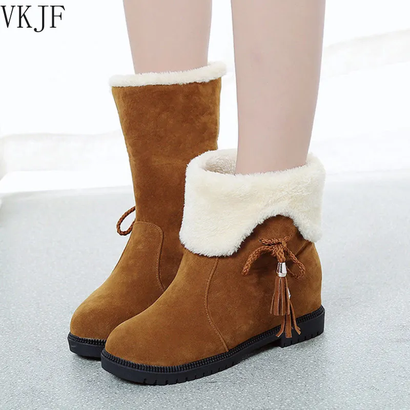 Теплые плюшевые женские сапоги для снежной погоды модная повседневная