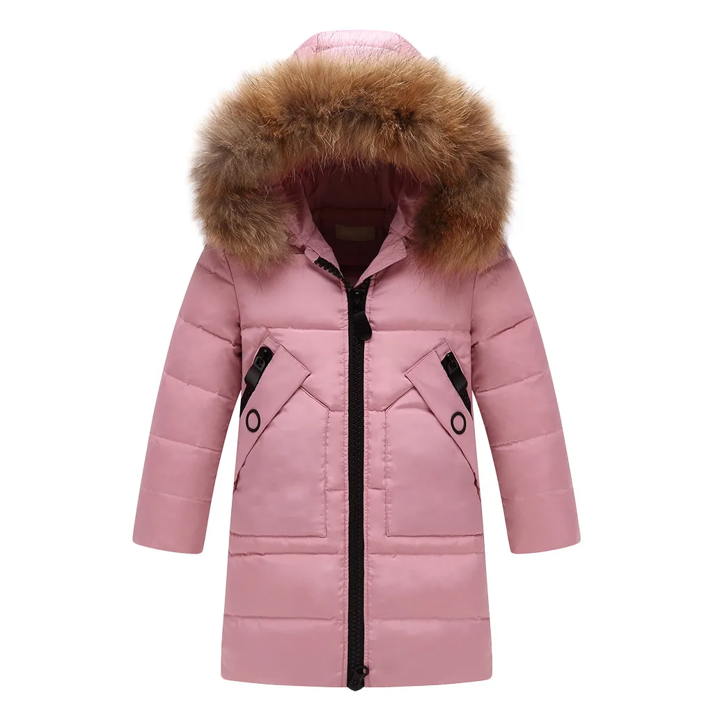 Детская зимняя парка с капюшоном и искусственным мехом для девочек пуховая куртка Стеганое пальто детские плотные зимние куртки для девочек и мальчиков