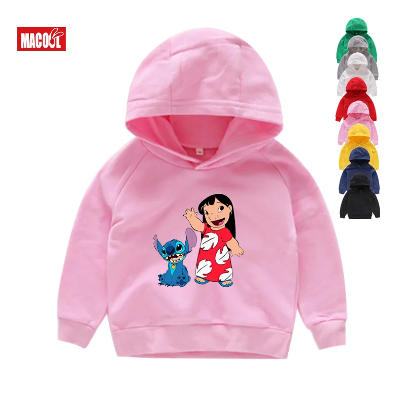 

Children Lilo Stitch and Pikachu Cartoon Print hoodies Boys Girls Funny Tops 2T-8T Kids winter long sleeve Hoodies Sweatshirts