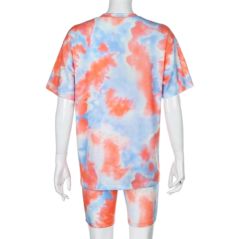 Darlingaga Casual Tie Dye Two Piece Set Women Tracksuit Fashion Summer Top and Biker Shorts Matching Sets Outfits Sportswear New