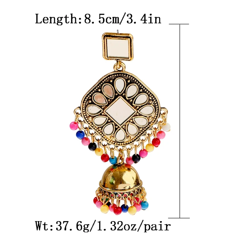 OIQUEI, модные, цветные, бусины, кисточка, индийская Jhumka, ювелирное изделие, серьги для женщин, девушек, золото, металл, квадратное зеркало, серьги в форме капли воды