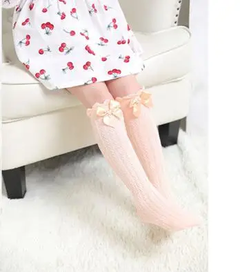 orange bow front Гольфы для новорожденных летние тонкие мягкие хлопковые носки с сеткой для малышей милый кружевной бант для маленьких девочек длинные носки без пятки - Цвет: orange bow front