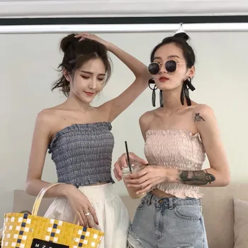 

Spring and summer new style caution machine sexy off shoulder short bra girl students' top outside bottom wrapped bra underwear