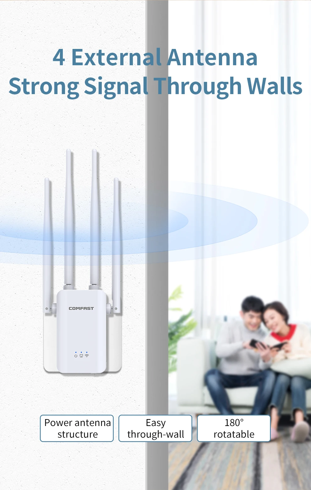 Home Wifi Repeater 300-2100Mbps 4 Antennas Wi-fi Extender 2.4Ghz 5 Ghz With LAN/WAN Port Wireless Router Booster Wi Fi Repiter