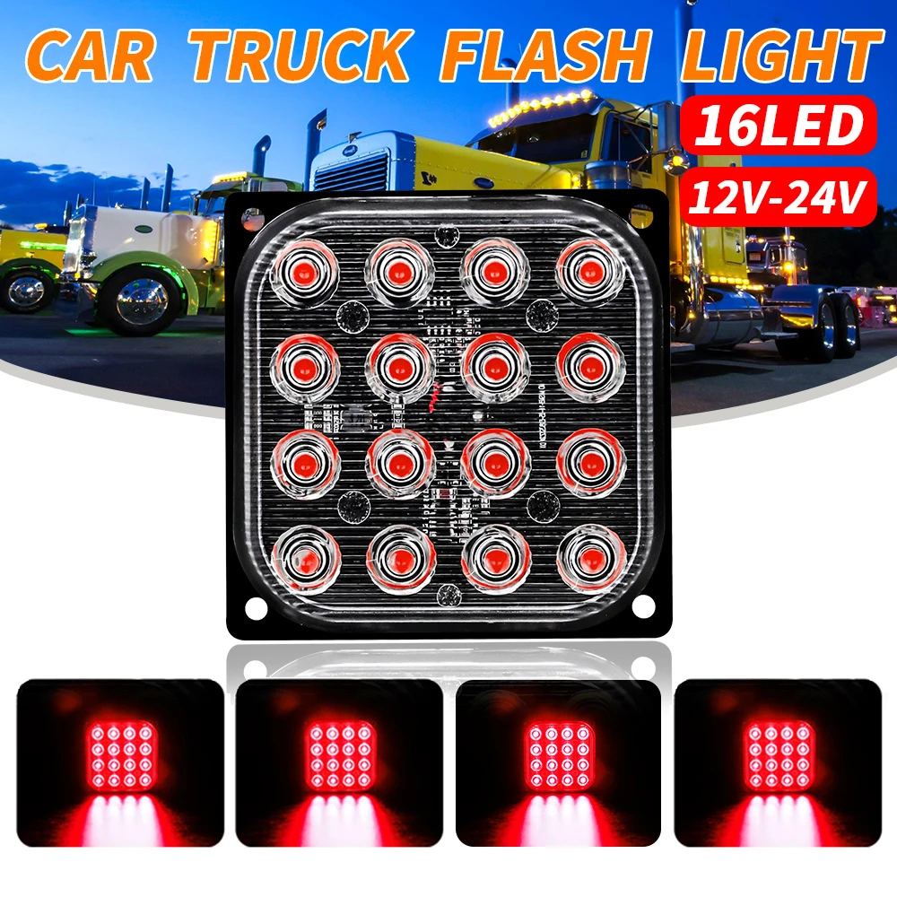 

Auto 12v-24v 16LED Square Truck Light Emergency Sign Flash Strobe Warning Ultra Thin In Yellow / White / Red / Blue
