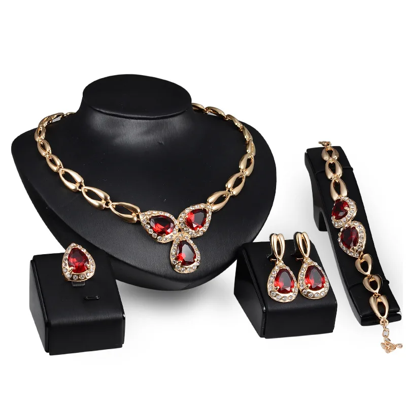 

Europe And America Cross Border New Style Simple Natural Wind Alloy Jewelery Suit Necklace Earrings Four-piece Set Bride Wedding