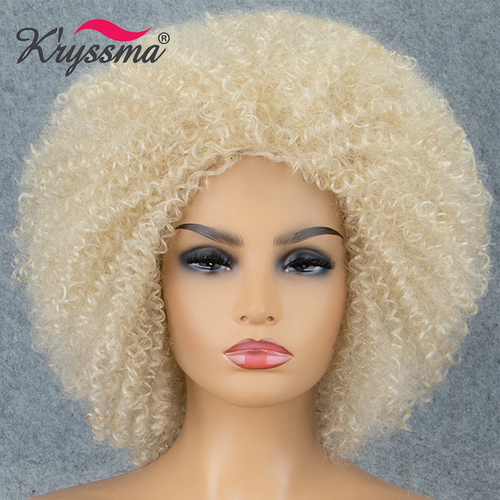 

Kryssma Black Blonde Lace Front Wig Short Kinky Curly Synthetic Wigs For Women High Temperature Fiber African American 2020 new