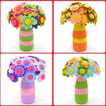 

Colorful Button Flower Bouquet For Kids DIY Handcraft Felt Toy Educational Buttons Threading Handmade Flowers Gift Home Decorate