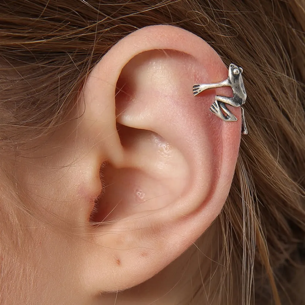 

Novelty 925 Sterling Silver Frog Cuff Ear Clip Ear Wrap Earring Women Men Punk Gothic Jewelry Gift