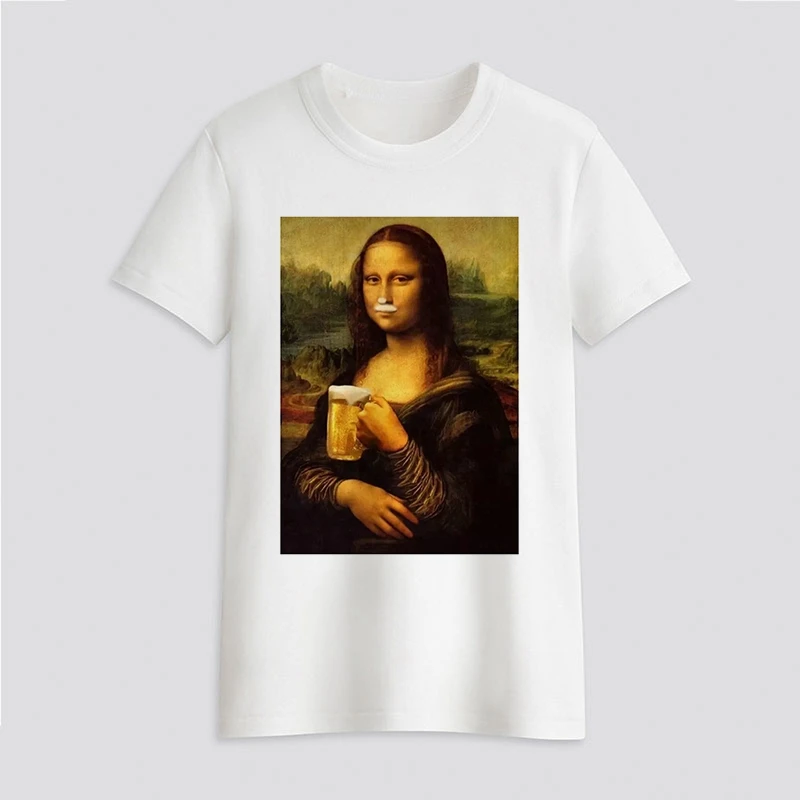 Women's T-shirt funny Mona Lisa Print T-shirt Clothes White TShirt Harajuku Graphic T-shirt Fashion Landscape T-shirt Female