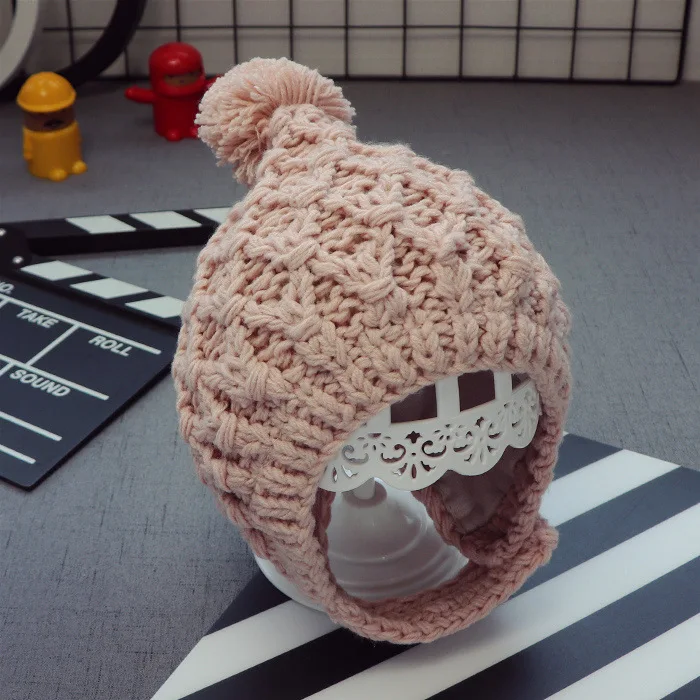 

New Style Children Wool Hat Small Ball Kids Knitted Caps 5 Color Girl Winter Accessories Hook Flower Babies Warm All Match Cap